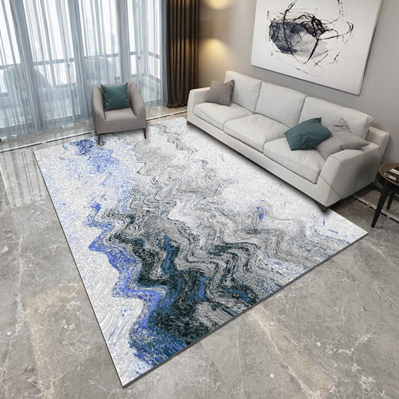 Blue and Grey Bedroom Rug Modern Abstract Brushstroke Painting Pattern Area Rug Polyester Pet Friendly Carpet Grey Clearhalo 'Area Rug' 'Modern' 'Rugs' Rug' 1693303