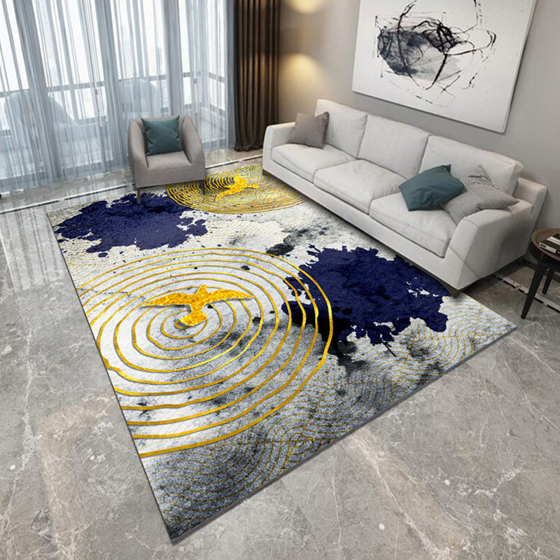 Blue and Grey Bedroom Rug Modern Abstract Brushstroke Painting Pattern Area Rug Polyester Pet Friendly Carpet Dark Blue Clearhalo 'Area Rug' 'Modern' 'Rugs' Rug' 1693304