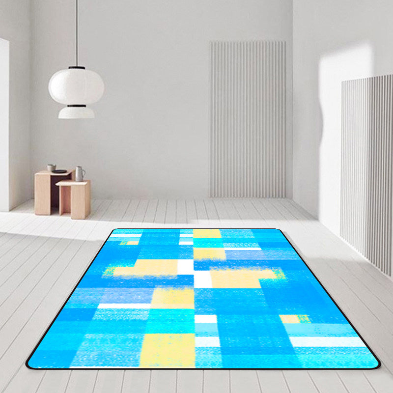 Blue and Brown Bedroom Rug Modern Abstract Painting Pattern Area Rug Polyester Non-Slip Backing Carpet Blue Clearhalo 'Area Rug' 'Modern' 'Rugs' Rug' 1693332