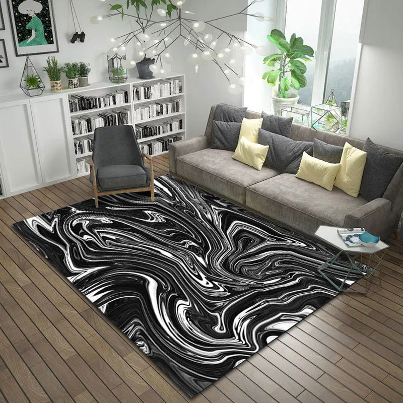 Simple Modern Rug in White and Black Abstract Painting Pattern Rug Polyester Anti-Slip Carpet for Home Decoration Black Clearhalo 'Area Rug' 'Modern' 'Rugs' Rug' 1693369