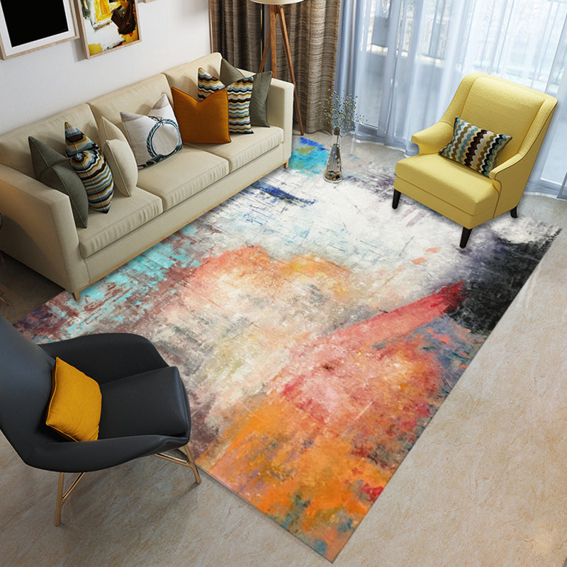 Blue and Orange Bedroom Rug Modern Abstract Painting Pattern Area Rug Polyester Stain-Resistant Carpet Yellow-Red Clearhalo 'Area Rug' 'Modern' 'Rugs' Rug' 1693450