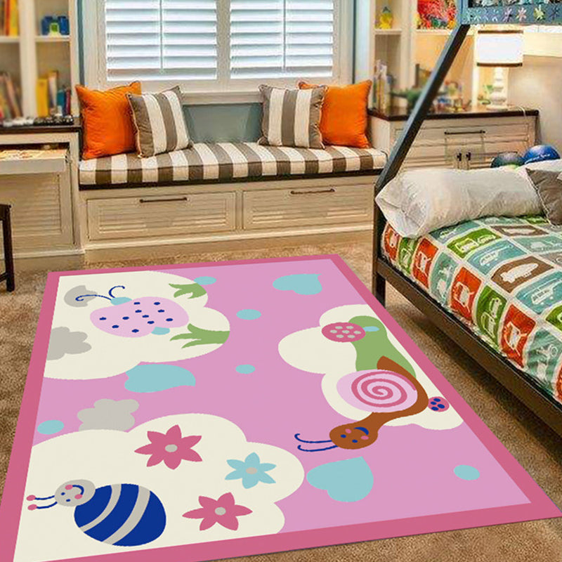 Pink and Blue Nursery Rug Kids Animal Bird Elephant Giraffe Pattern Area Rug Polyester Non-Slip Carpet White Clearhalo 'Area Rug' 'Rug' 1693511