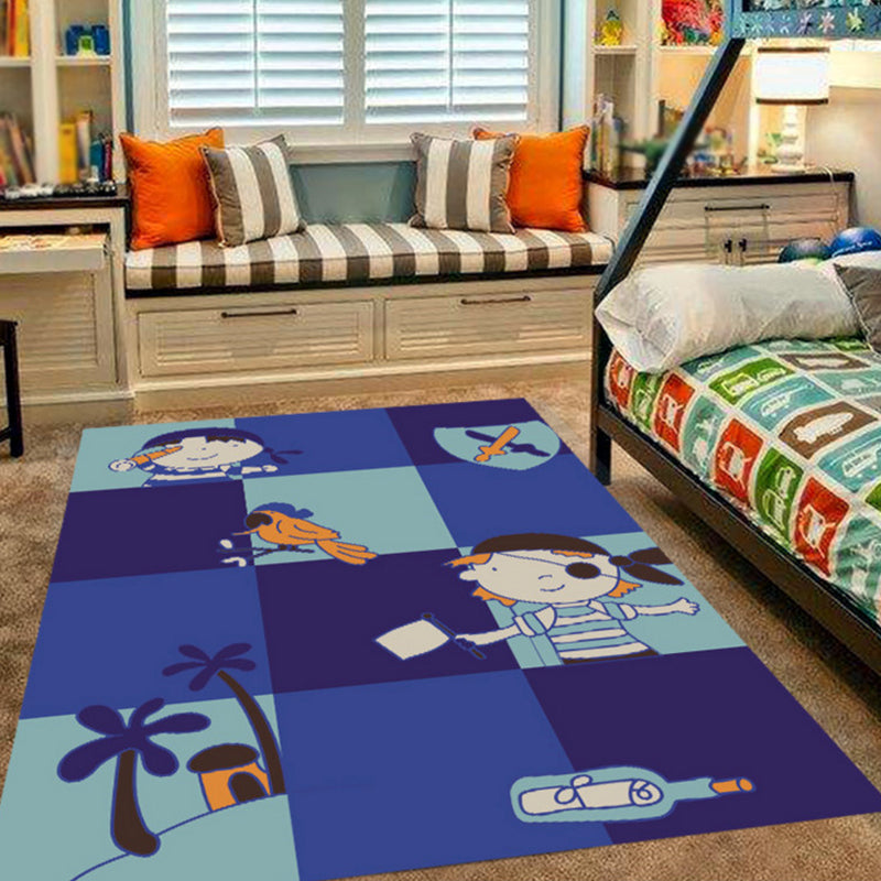 Pink and Blue Nursery Rug Kids Animal Bird Elephant Giraffe Pattern Area Rug Polyester Non-Slip Carpet Clearhalo 'Area Rug' 'Rug' 1693513