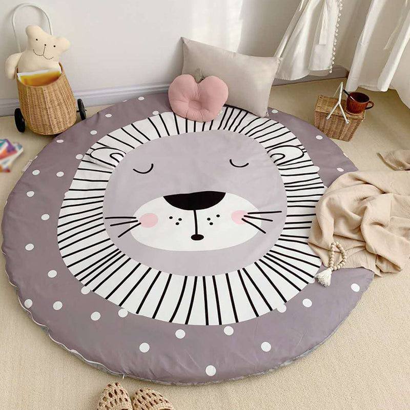 Kids Child's Room Rug in Grey Animal Sheep Rabbit Panda Print Rug Cotton Stain-Resistant Area Rug Grey 4'11