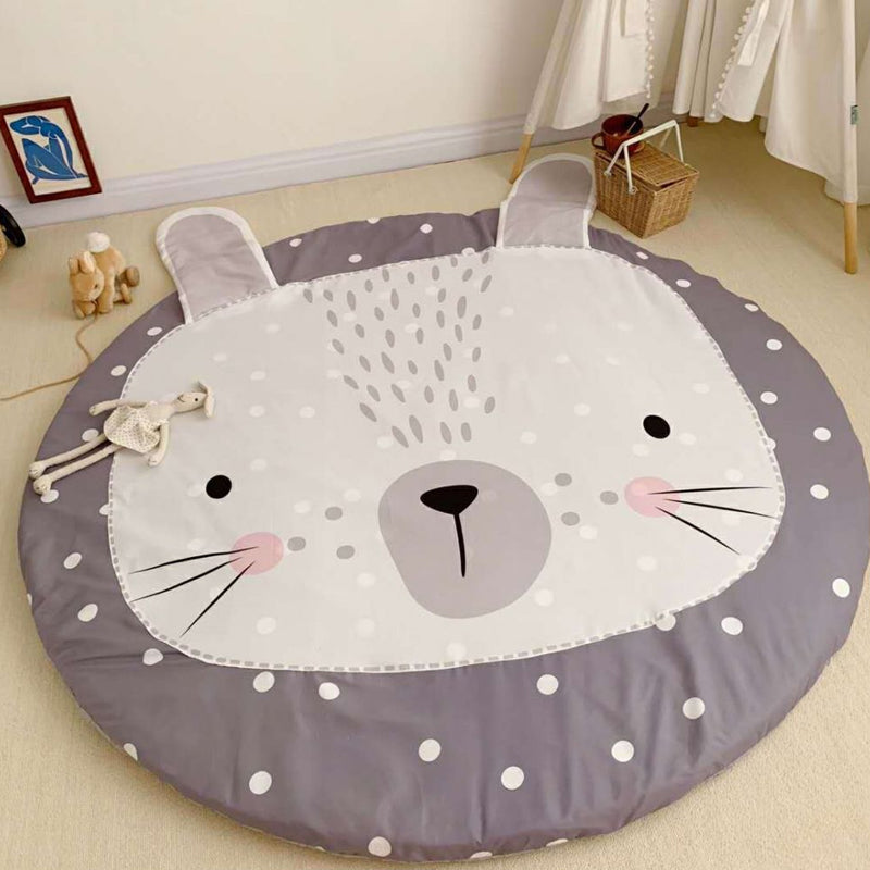 Kids Child's Room Rug in Grey Animal Sheep Rabbit Panda Print Rug Cotton Stain-Resistant Area Rug Grey 4'11