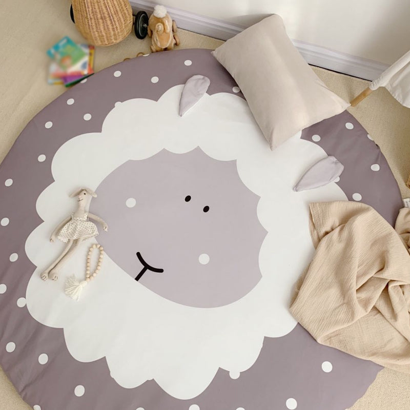 Kids Child's Room Rug in Grey Animal Sheep Rabbit Panda Print Rug Cotton Stain-Resistant Area Rug Grey 4'11