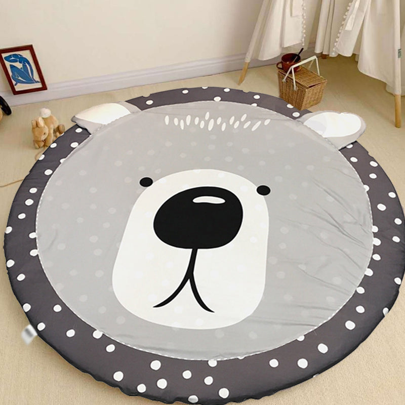 Kids Child's Room Rug in Grey Animal Sheep Rabbit Panda Print Rug Cotton Stain-Resistant Area Rug Grey 4'11