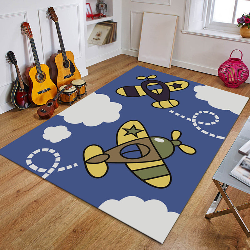 Blue Nursery Rug Kids Coastal Anchor Rudder Pattern Area Rug Polyester Non-Slip Backing Carpet Dark Blue Clearhalo 'Area Rug' 'Rug' 1693579