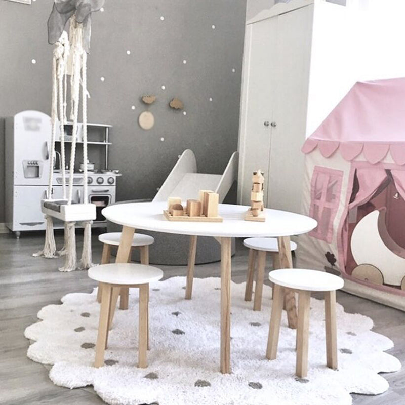 White and Brown Irregular Rug Nursery Kids Polka Dots Pattern Area Rug Polyester Stain-Resistant Carpet White 3'11