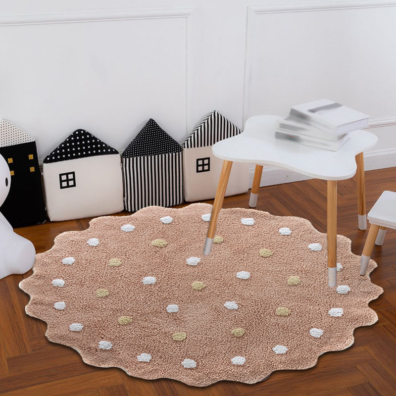 White and Brown Irregular Rug Nursery Kids Polka Dots Pattern Area Rug Polyester Stain-Resistant Carpet Brown 3'11