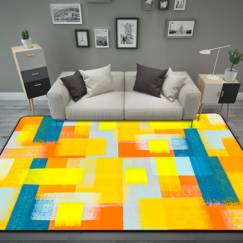 Black and Yellow Bedroom Rug Modern Abstract Painting Pattern Area Rug Polyester Washable Carpet Yellow Clearhalo 'Area Rug' 'Modern' 'Rugs' Rug' 1693609