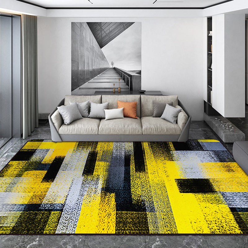 Black and Yellow Bedroom Rug Modern Abstract Painting Pattern Area Rug Polyester Washable Carpet Clearhalo 'Area Rug' 'Modern' 'Rugs' Rug' 1693613