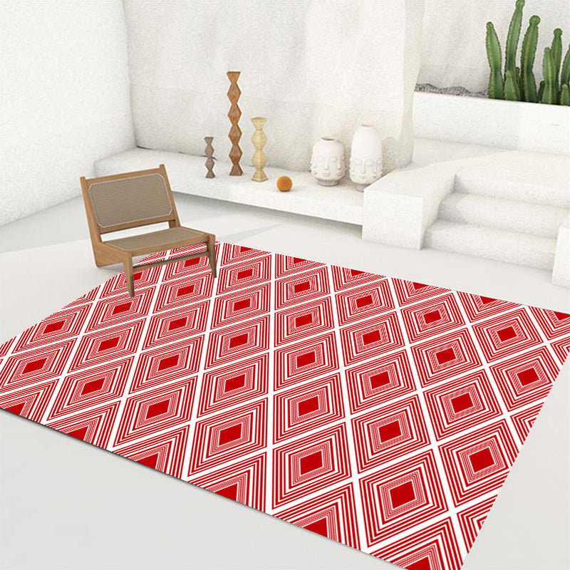 Red Bedroom Rug Modern Plaid Diamond Pattern Area Rug Polyester Washable Stain-Resistant Carpet Red Clearhalo 'Area Rug' 'Modern' 'Rugs' Rug' 1693669