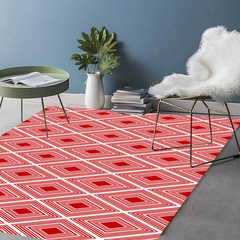 Red Bedroom Rug Modern Plaid Diamond Pattern Area Rug Polyester Washable Stain-Resistant Carpet Clearhalo 'Area Rug' 'Modern' 'Rugs' Rug' 1693670