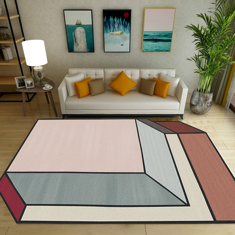 Novelty Living Room Irregular Rug Pink Color Block Cuboid Print Rug Polyester Stain-Resistant Area Rug Clearhalo 'Area Rug' 'Modern' 'Rugs' Rug' 1693872