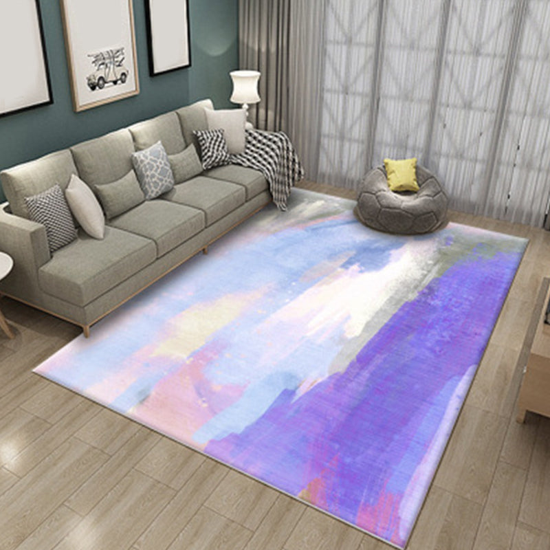 Modern Living Room Rug in Green and Blue Abstract Painting Print Rug Polyester Pet Friendly Area Rug Purple Clearhalo 'Area Rug' 'Modern' 'Rugs' Rug' 1693901