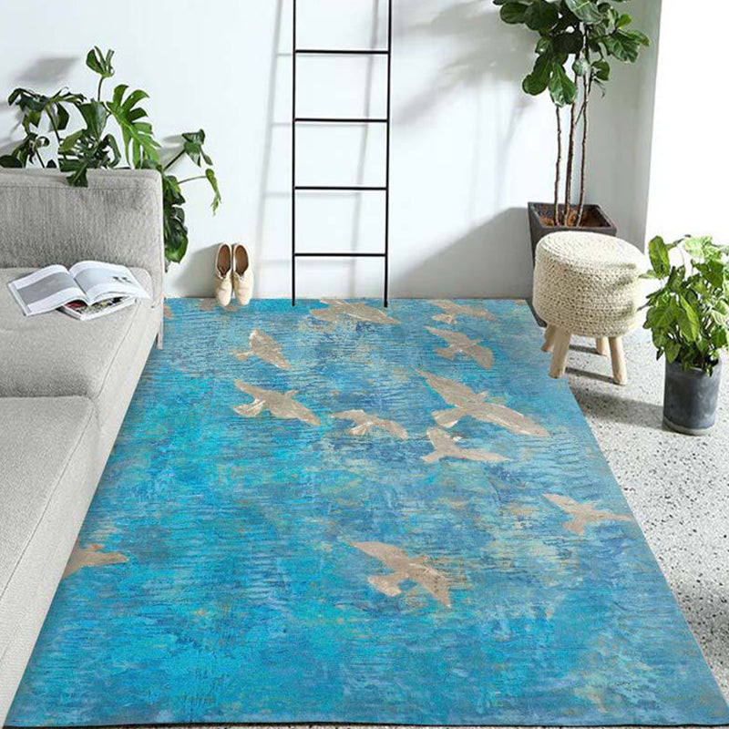 Modern Living Room Rug in Gold and Blue Abstract Twisted Line Print Rug Polyester Pet Friendly Area Rug Blue Clearhalo 'Area Rug' 'Modern' 'Rugs' Rug' 1693934