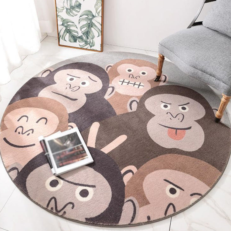 Casual Kids Rug in Green and Blue Animal Lion Panda Penguin Pattern Rug Wool Washable Carpet for Children's Room Brown Clearhalo 'Area Rug' 'Rug' 1693988