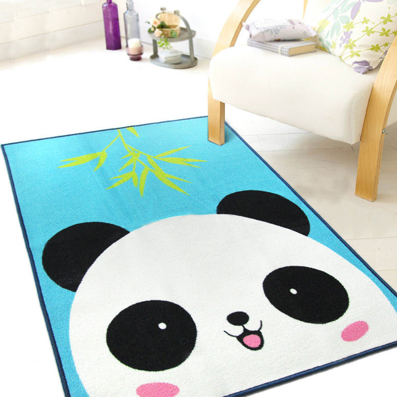 Cute Kids Rug in Green and Blue Animal Lion Panda Penguin Pattern Rug Polyester Anti-Slip Carpet for Children's Room Light Blue 3'3