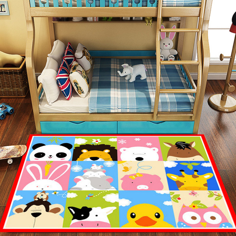 Cute Kids Rug in Green and Blue Animal Lion Panda Penguin Pattern Rug Polyester Anti-Slip Carpet for Children's Room Pink 3'3