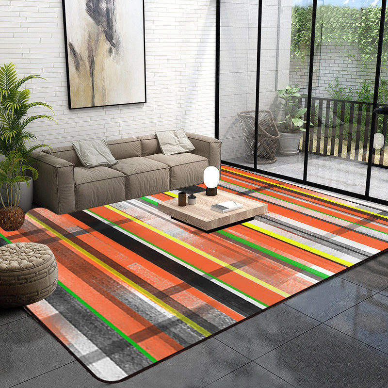 Minimalist Modern Rug in Orange and Blue Abstract Stripe Pattern Rug Polyester Washable Carpet for Home Decoration Clearhalo 'Area Rug' 'Modern' 'Rugs' Rug' 1694005