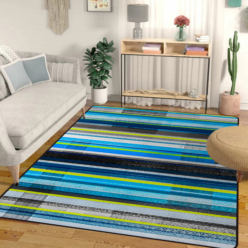 Minimalist Modern Rug in Orange and Blue Abstract Stripe Pattern Rug Polyester Washable Carpet for Home Decoration Blue Clearhalo 'Area Rug' 'Modern' 'Rugs' Rug' 1694012