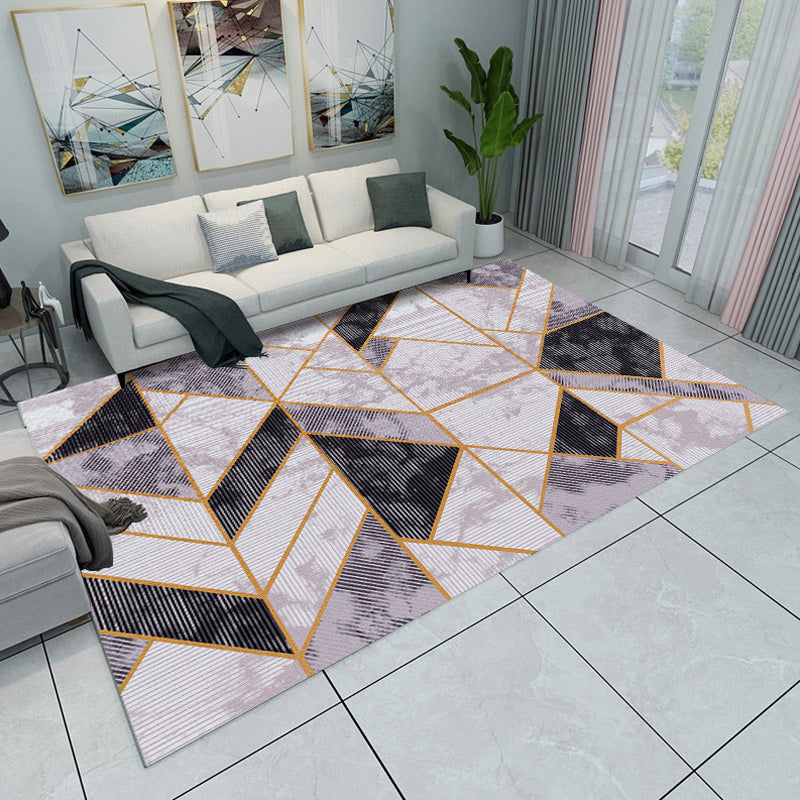 Contemporary Modern Rug in Green and Blue Colorblock Geometry Pattern Rug Polyester Washable Carpet for Home Decoration Black Clearhalo 'Area Rug' 'Modern' 'Rugs' Rug' 1694082