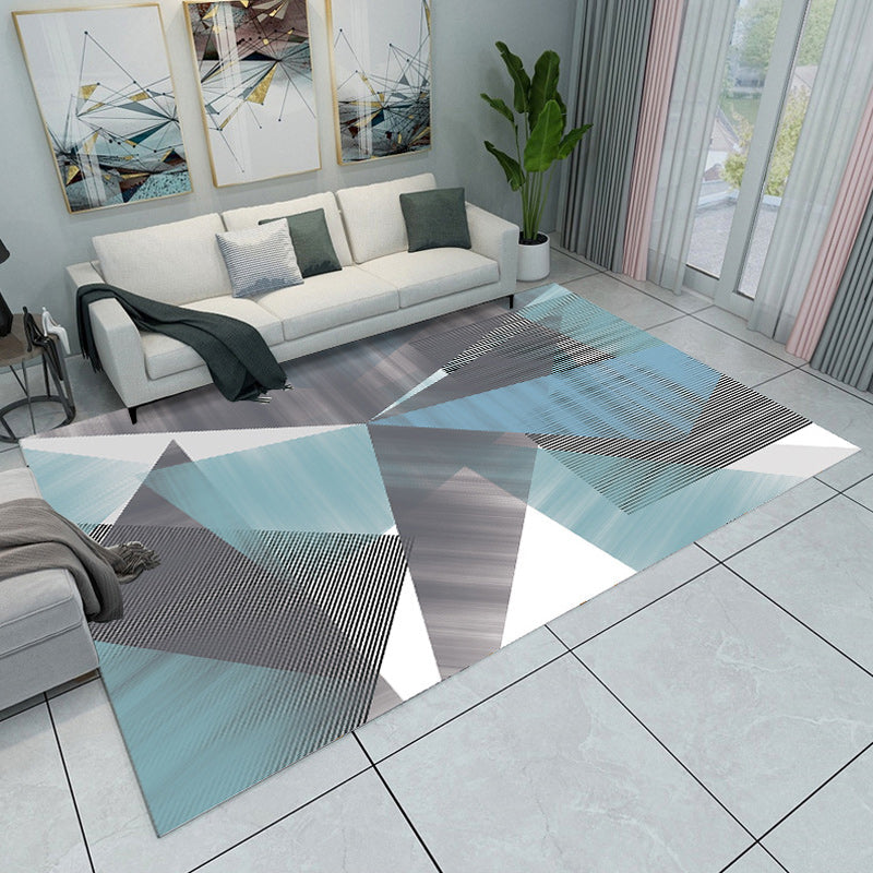 Contemporary Modern Rug in Green and Blue Colorblock Geometry Pattern Rug Polyester Washable Carpet for Home Decoration Blue Clearhalo 'Area Rug' 'Modern' 'Rugs' Rug' 1694083