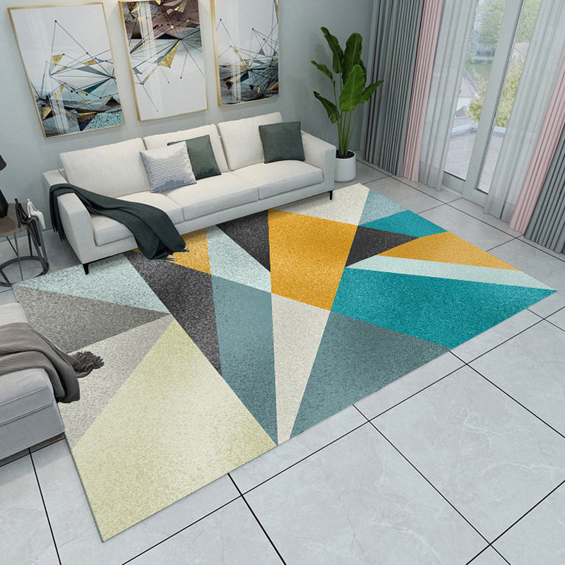 Contemporary Modern Rug in Green and Blue Colorblock Geometry Pattern Rug Polyester Washable Carpet for Home Decoration Yellow Clearhalo 'Area Rug' 'Modern' 'Rugs' Rug' 1694084