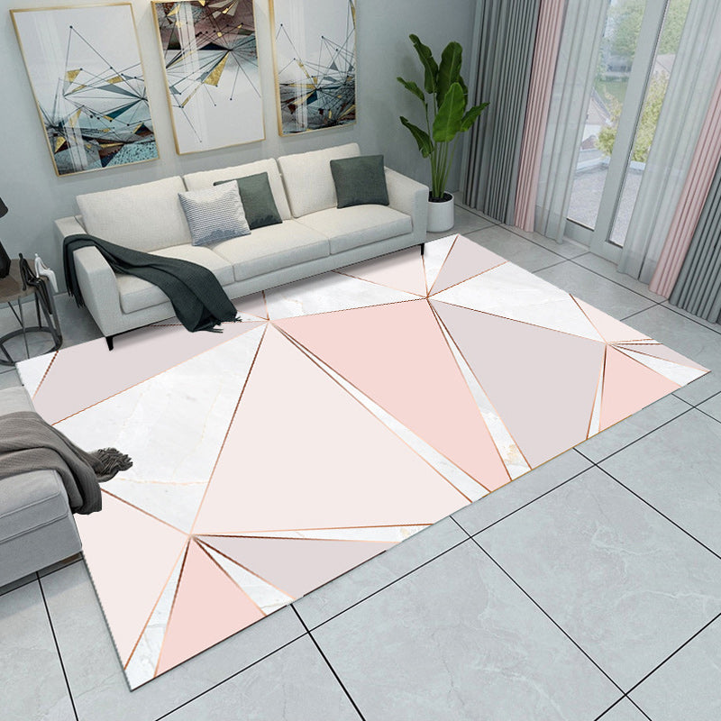 Modern Living Room Rug in Pink and Grey Color Block Triangle Print Rug Polyester Anti-Slip Area Rug Pink Clearhalo 'Area Rug' 'Modern' 'Rugs' Rug' 1694086