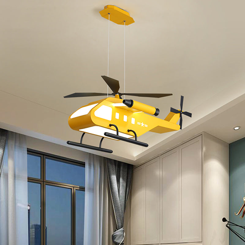 Cartoon LED Pendant Lighting with Metal Shade Yellow/Green Helicopter Hanging Lamp kit for Boys Room Clearhalo 'Ceiling Lights' 'Pendant Lights' 'Pendants' Lighting' 1694249