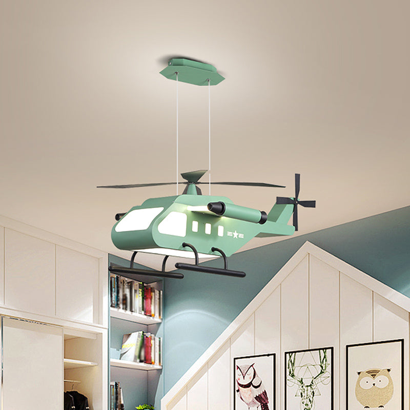 Cartoon LED Pendant Lighting with Metal Shade Yellow/Green Helicopter Hanging Lamp kit for Boys Room Clearhalo 'Ceiling Lights' 'Pendant Lights' 'Pendants' Lighting' 1694255