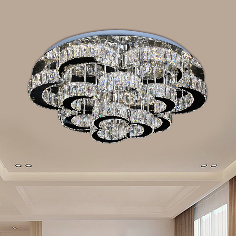 Tiered Floral Semi Flush Mount Modernist Crystal LED Parlor Ceiling Fixture in Chrome, Remote Control Stepless Dimming Light Clearhalo 'Ceiling Lights' 'Close To Ceiling Lights' 'Close to ceiling' 'Semi-flushmount' Lighting' 1694343