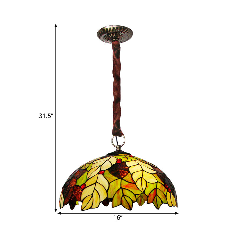 Leave Handcrafted Art Glass Drop Lamp Tiffany 3-Head Yellow Chandelier Light with Jewel Deco Clearhalo 'Ceiling Lights' 'Chandeliers' 'Close To Ceiling Lights' 'Industrial' 'Middle Century Chandeliers' 'Tiffany Chandeliers' 'Tiffany close to ceiling' 'Tiffany' Lighting' 1694394