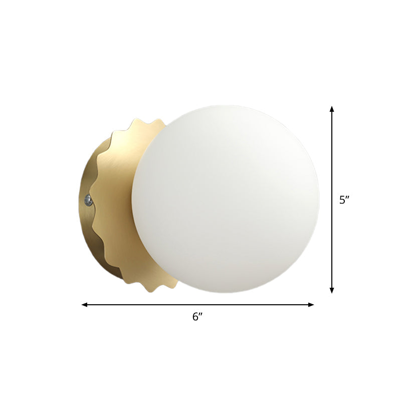 White Glass Globe Wall Sconce Light Modernism 1-Bulb Gold Wall Lighting for Bedroom Clearhalo 'Wall Lamps & Sconces' 'Wall Lights' Lighting' 1694472