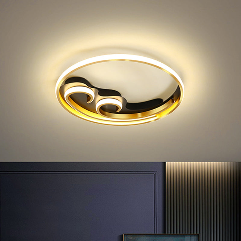 Waves Bedroom Semi Mount Lighting Metallic LED Nordic Flush Light Fixture in Gold/Black-Gold Black-Gold Clearhalo 'Ceiling Lights' 'Close To Ceiling Lights' 'Close to ceiling' 'Flush mount' Lighting' 1694559