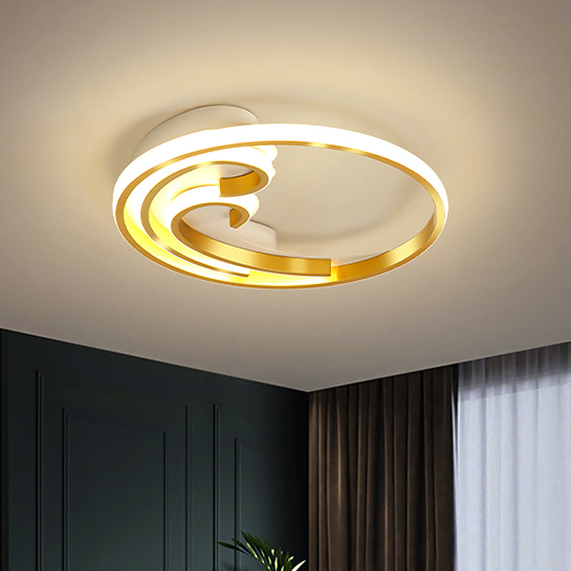 Waves Bedroom Semi Mount Lighting Metallic LED Nordic Flush Light Fixture in Gold/Black-Gold Gold Clearhalo 'Ceiling Lights' 'Close To Ceiling Lights' 'Close to ceiling' 'Flush mount' Lighting' 1694563