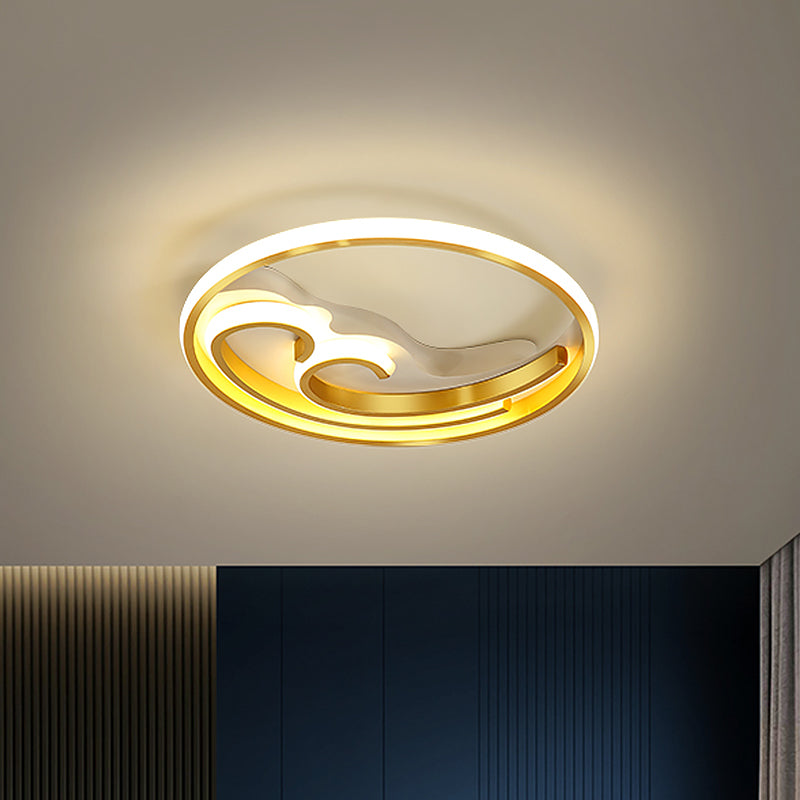 Waves Bedroom Semi Mount Lighting Metallic LED Nordic Flush Light Fixture in Gold/Black-Gold Clearhalo 'Ceiling Lights' 'Close To Ceiling Lights' 'Close to ceiling' 'Flush mount' Lighting' 1694564