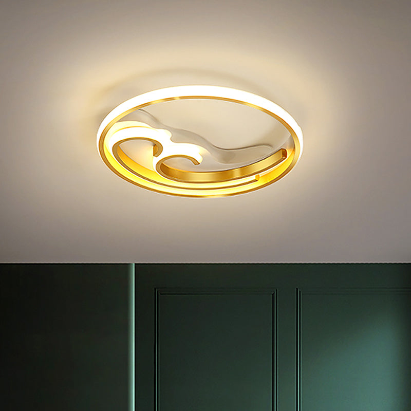 Waves Bedroom Semi Mount Lighting Metallic LED Nordic Flush Light Fixture in Gold/Black-Gold Clearhalo 'Ceiling Lights' 'Close To Ceiling Lights' 'Close to ceiling' 'Flush mount' Lighting' 1694565