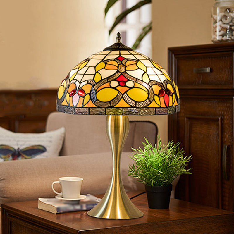 Cut Glass Domed Desk Light Baroque 1-Bulb Brass Nightstand Lamp with Fishtail Base Brass Clearhalo 'Lamps' 'Table Lamps' Lighting' 1694608