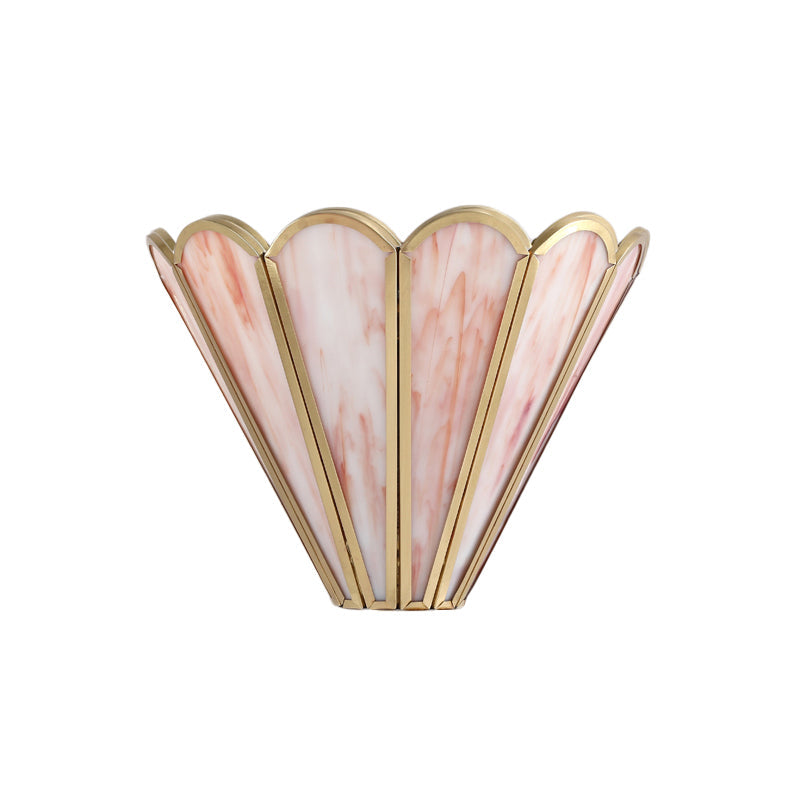 Brass Badminton Wall Light Fixture Cartoon 1-Light Pink Glass Wall Mount Lamp for Living Room Clearhalo 'Wall Lamps & Sconces' 'Wall Lights' Lighting' 1694692