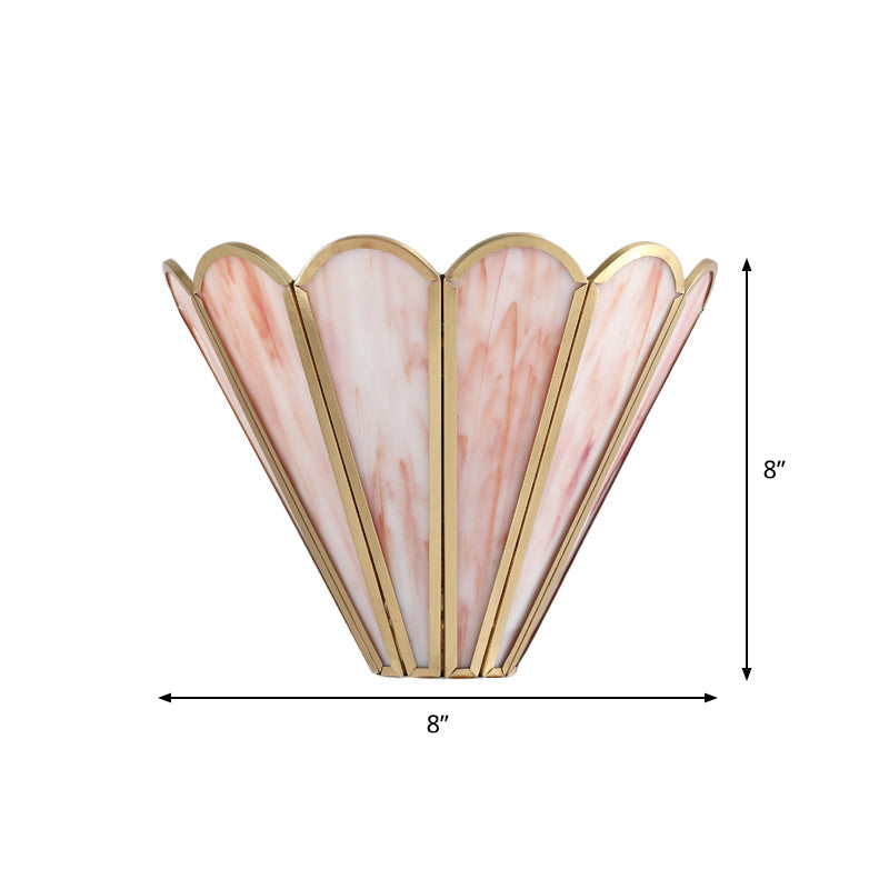 Brass Badminton Wall Light Fixture Cartoon 1-Light Pink Glass Wall Mount Lamp for Living Room Clearhalo 'Wall Lamps & Sconces' 'Wall Lights' Lighting' 1694694