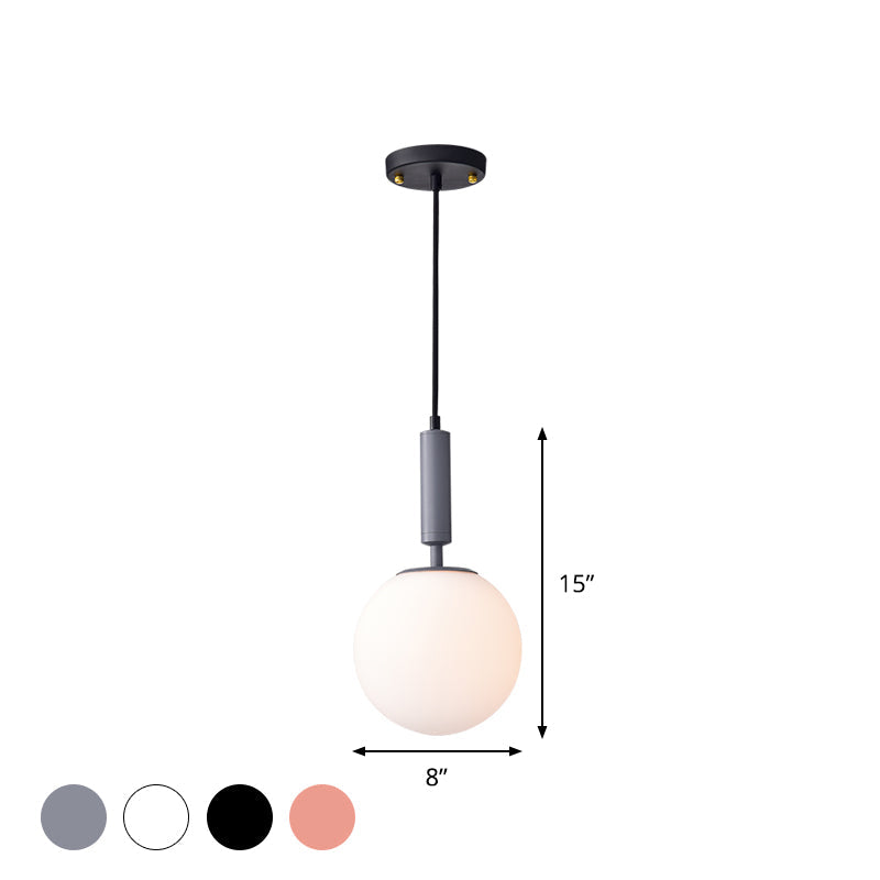 Globe Milk Glass Hanging Lighting Modern 1-Head Black/Grey/White Pendant Light for Study Room Clearhalo 'Ceiling Lights' 'Close To Ceiling Lights' 'Glass shade' 'Glass' 'Pendant Lights' 'Pendants' Lighting' 1694806