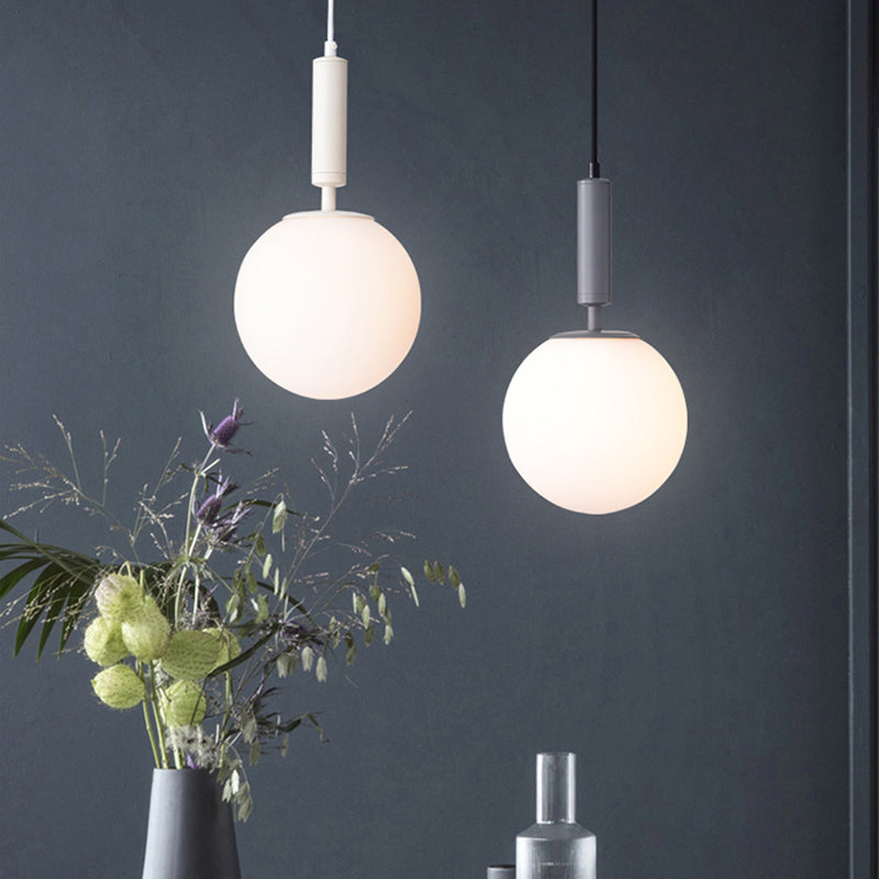 Globe Milk Glass Hanging Lighting Modern 1-Head Black/Grey/White Pendant Light for Study Room Clearhalo 'Ceiling Lights' 'Close To Ceiling Lights' 'Glass shade' 'Glass' 'Pendant Lights' 'Pendants' Lighting' 1694808