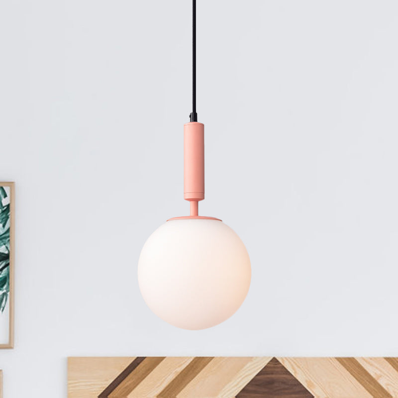 Globe Milk Glass Hanging Lighting Modern 1-Head Black/Grey/White Pendant Light for Study Room Clearhalo 'Ceiling Lights' 'Close To Ceiling Lights' 'Glass shade' 'Glass' 'Pendant Lights' 'Pendants' Lighting' 1694816