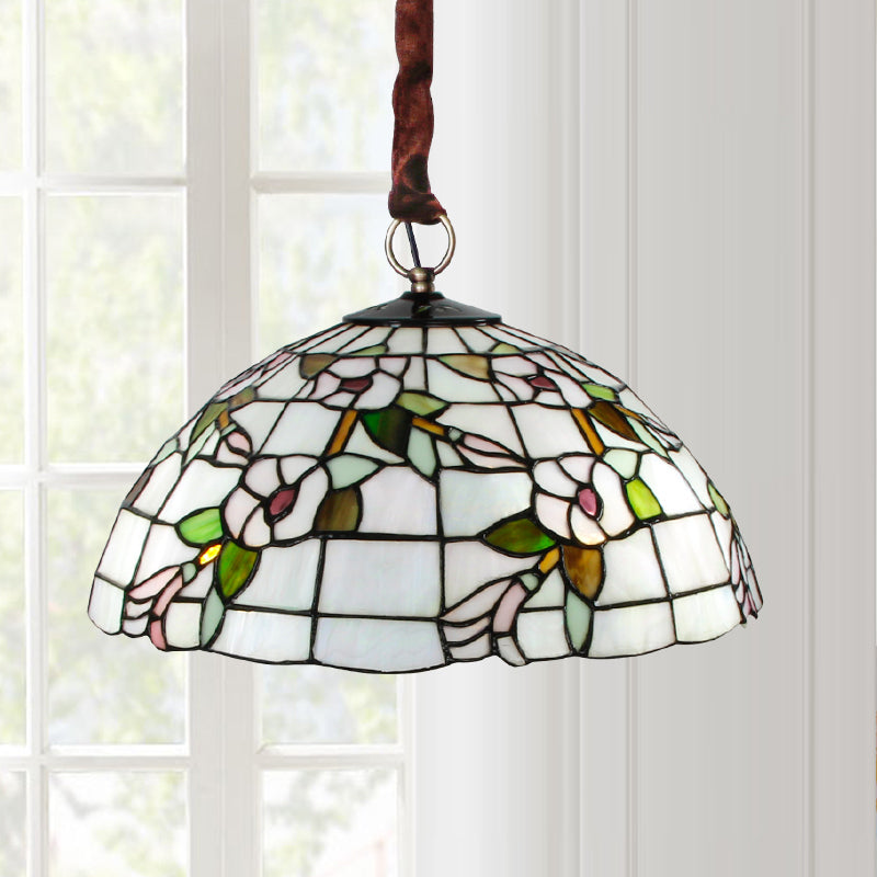 Bowl Ceiling Chandelier 3 Lights Handcrafted Art Glass Vintage Down Lighting Pendant in White Clearhalo 'Ceiling Lights' 'Chandeliers' 'Industrial' 'Middle Century Chandeliers' 'Tiffany Chandeliers' 'Tiffany close to ceiling' 'Tiffany' Lighting' 1694864