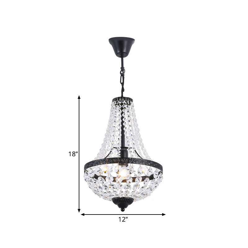 Simplicity 1 Bulb Pendant Lamp Black Basket Hanging Light Fixture with Clear Crystal Shade Clearhalo 'Ceiling Lights' 'Modern Pendants' 'Modern' 'Pendant Lights' 'Pendants' Lighting' 1695052