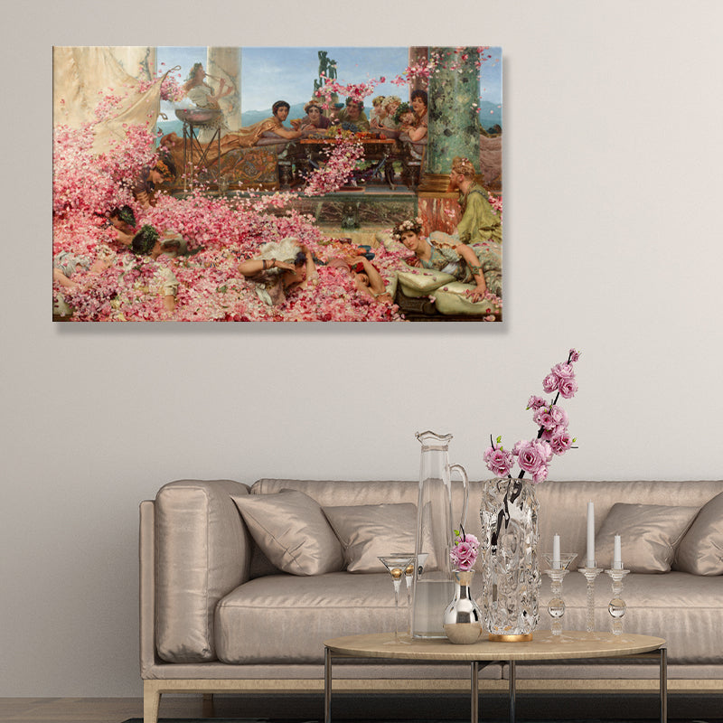 Textured People and Rose Painting Rustic Canvas Wall Art in Pink for Living Room Clearhalo 'Arts' 'Canvas Art' 1696089