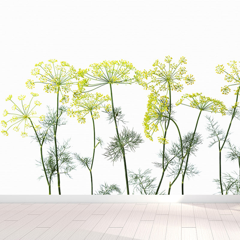 Modern Flower Cow Parsley Mural Yellow Stain-Proofing Wall Decor for Living Room Clearhalo 'Wall Decor' 'Wall Mural' 1696343