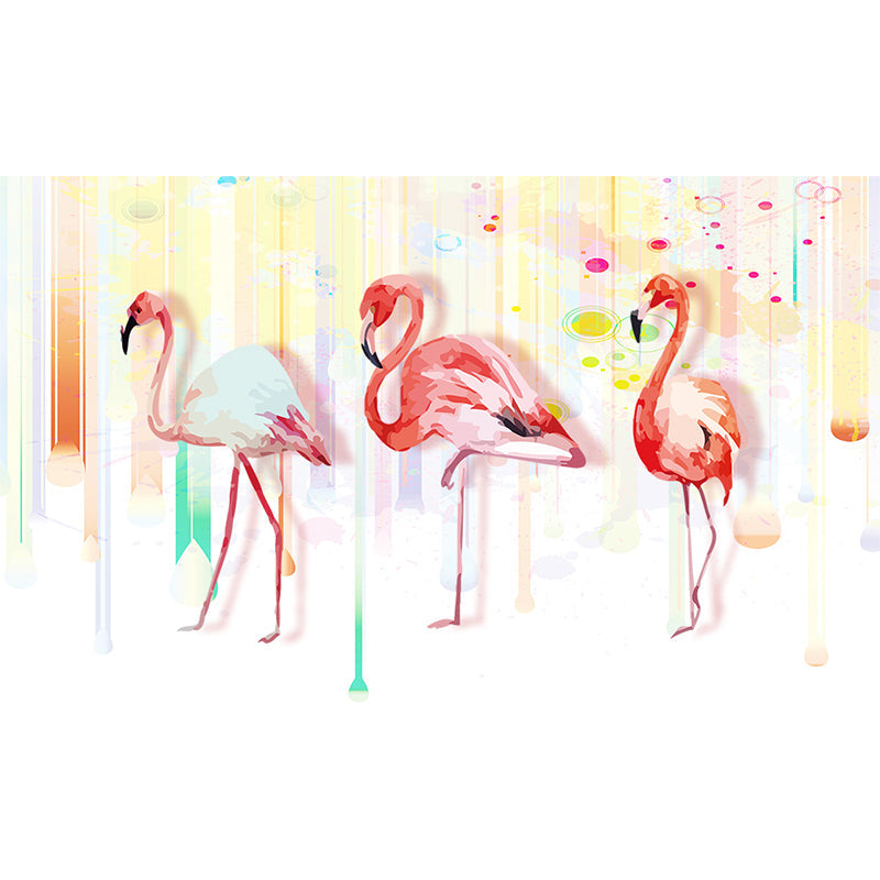 Flamingo Wall Mural Decal Pastel Color Cartoon Wall Decor for Girls Bedroom, Waterproof Clearhalo 'Wall Decor' 'Wall Mural' 1696460